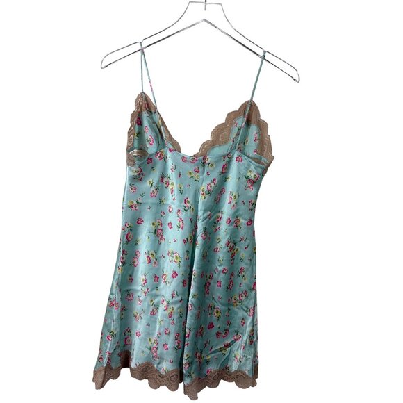 Vintage Victoria's secret 100% Silk Floral Lace Trim Chemise Slip Dress Size L - Picture 4 of 12